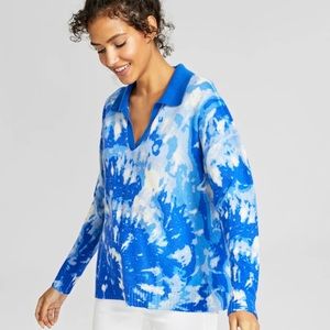 Charter club luxury tye dye blue and white cashmere sweater